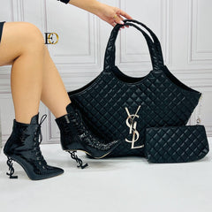 YSL logo heeled boots bag set
