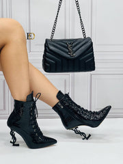 YSL logo heeled boots bag set