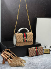 GG patterned high heels shoes bag set