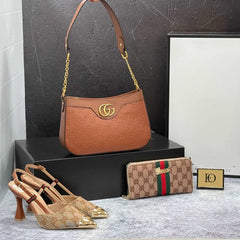 GG patterned high heels shoes bag set