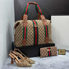 GG patterned high heels shoes bag set