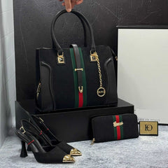 GG patterned high heels shoes bag set