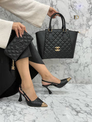 chanal pointed heels shoes bag set