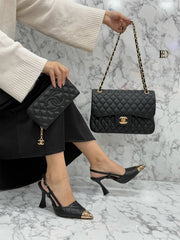 chanal pointed heels shoes bag set
