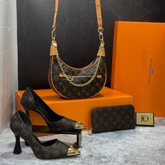 LV open side heels shoes bag set