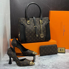 LV open side heels shoes bag set