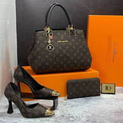 LV open side heels shoes bag set