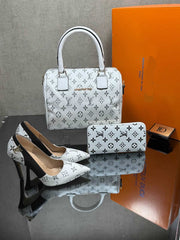 LV patterned heels shoes bag sets