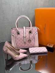 LV patterned heels shoes bag sets