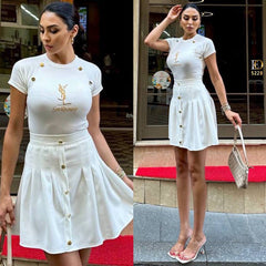 summer buttoned skirt set