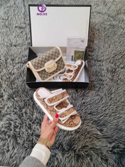 New slippers and bag set with GG pattern