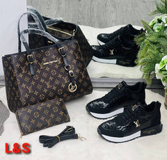 shoe bag set with lv written on the sole