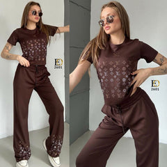 LV Fabric: 2-Piece Set in 2-Thread Cotton Stone Detailed