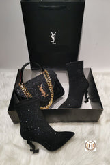 YSL black women's boots and bag set