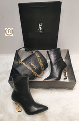 YSL black women's boots and bag set