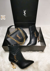 YSL black women's boots and bag set