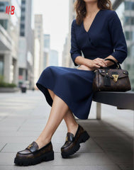 LV women's high-soled casual shoes bag set