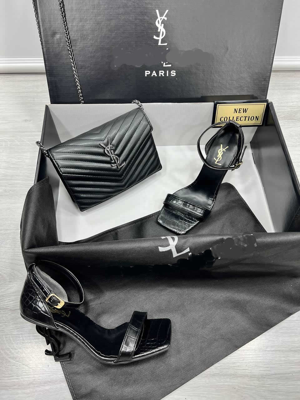 YSL heeled ankle shoes bag set