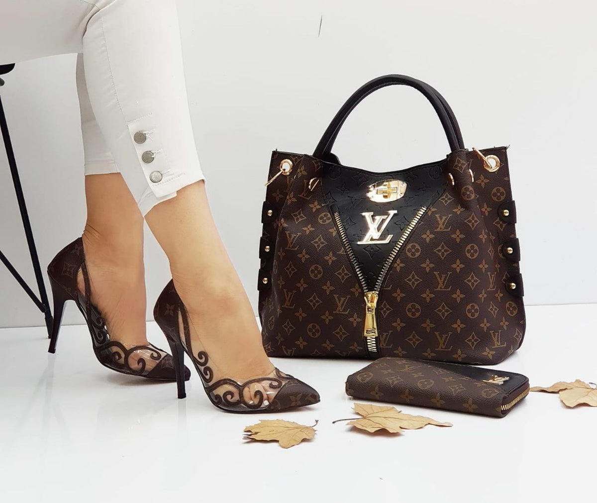 LV Transparent heeled shoes bag set