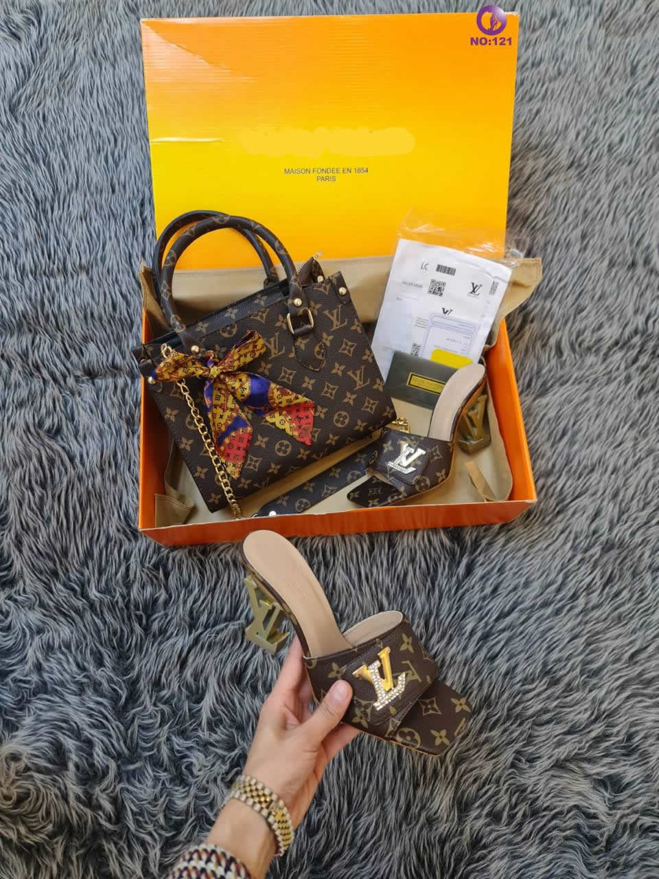 LV heels women shoes bag set