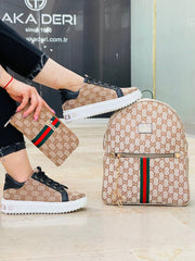 GG patterned white sole sneaker bag set