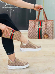 GG patterned white sole sneaker bag set