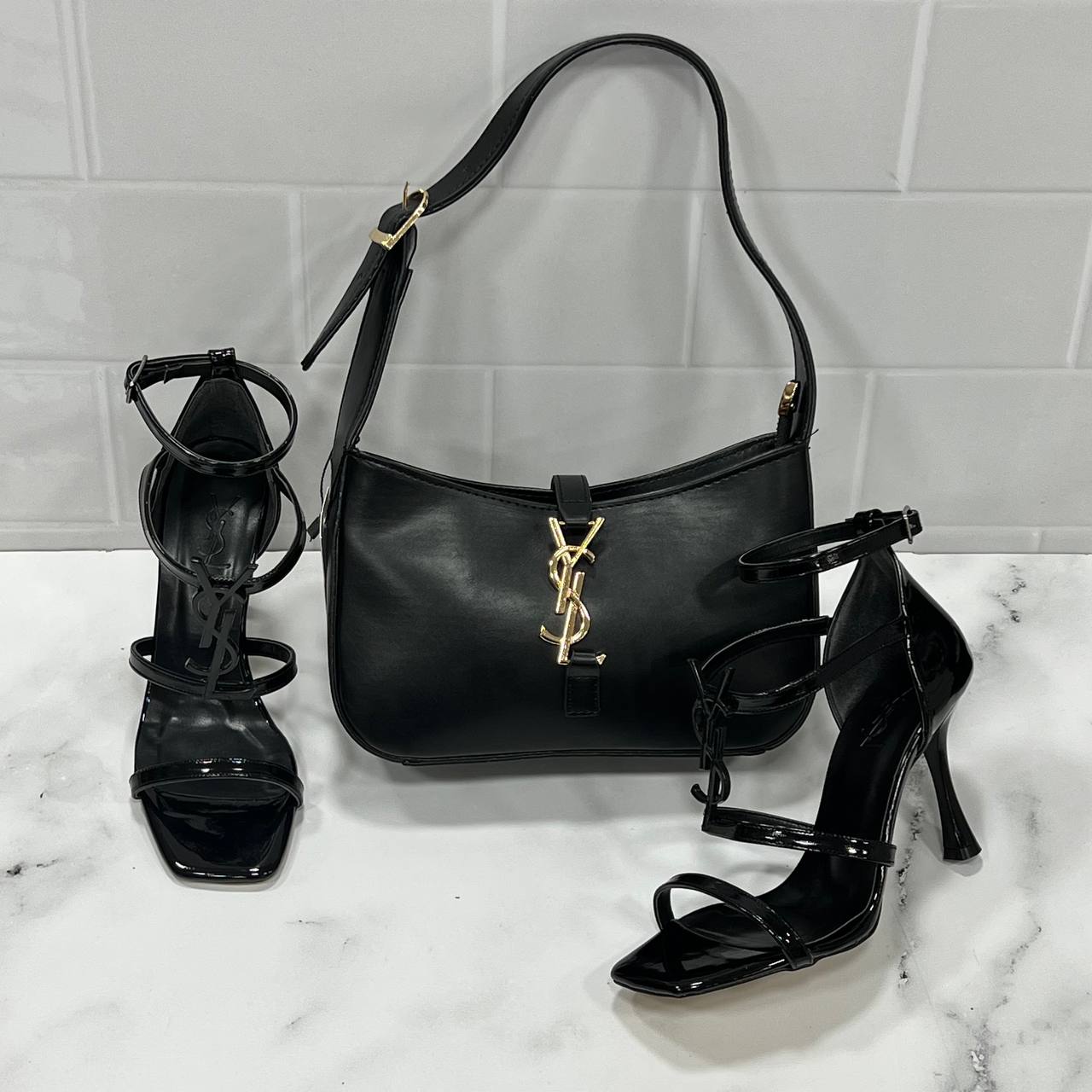 YSL big heel shoes bag set