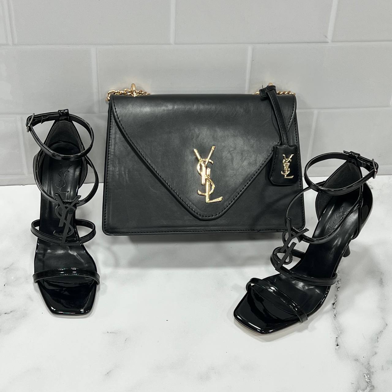 YSL big heel shoes bag set