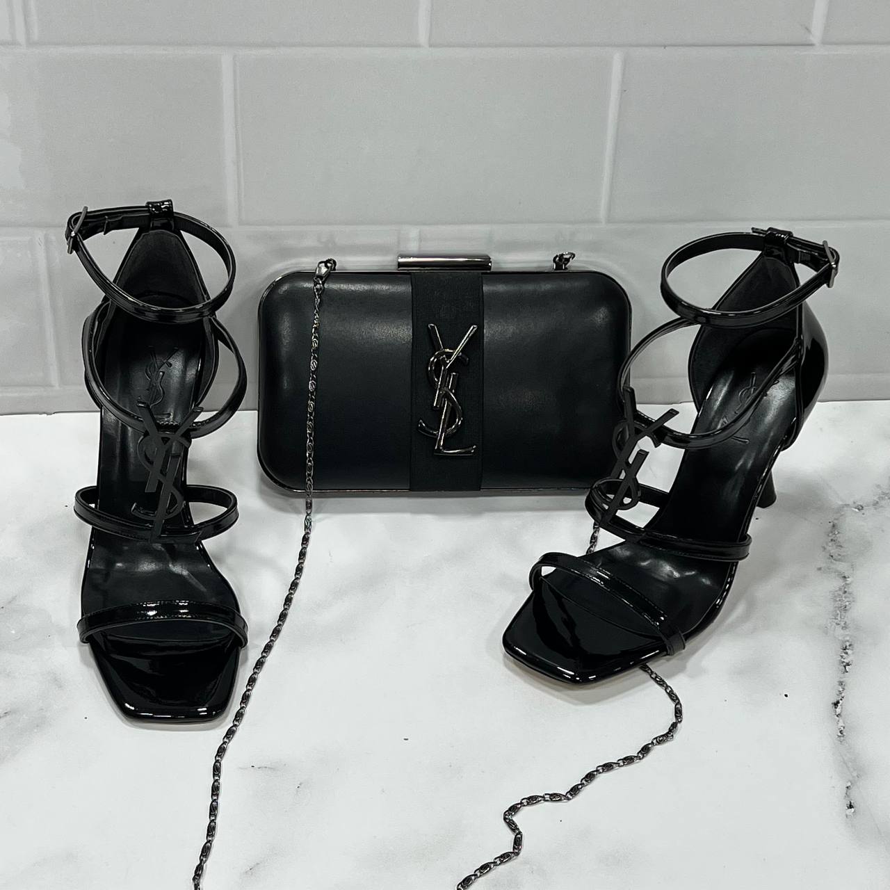 YSL big heel shoes bag set