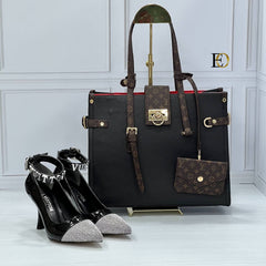 Lv heeled shoes bag set in gray toe