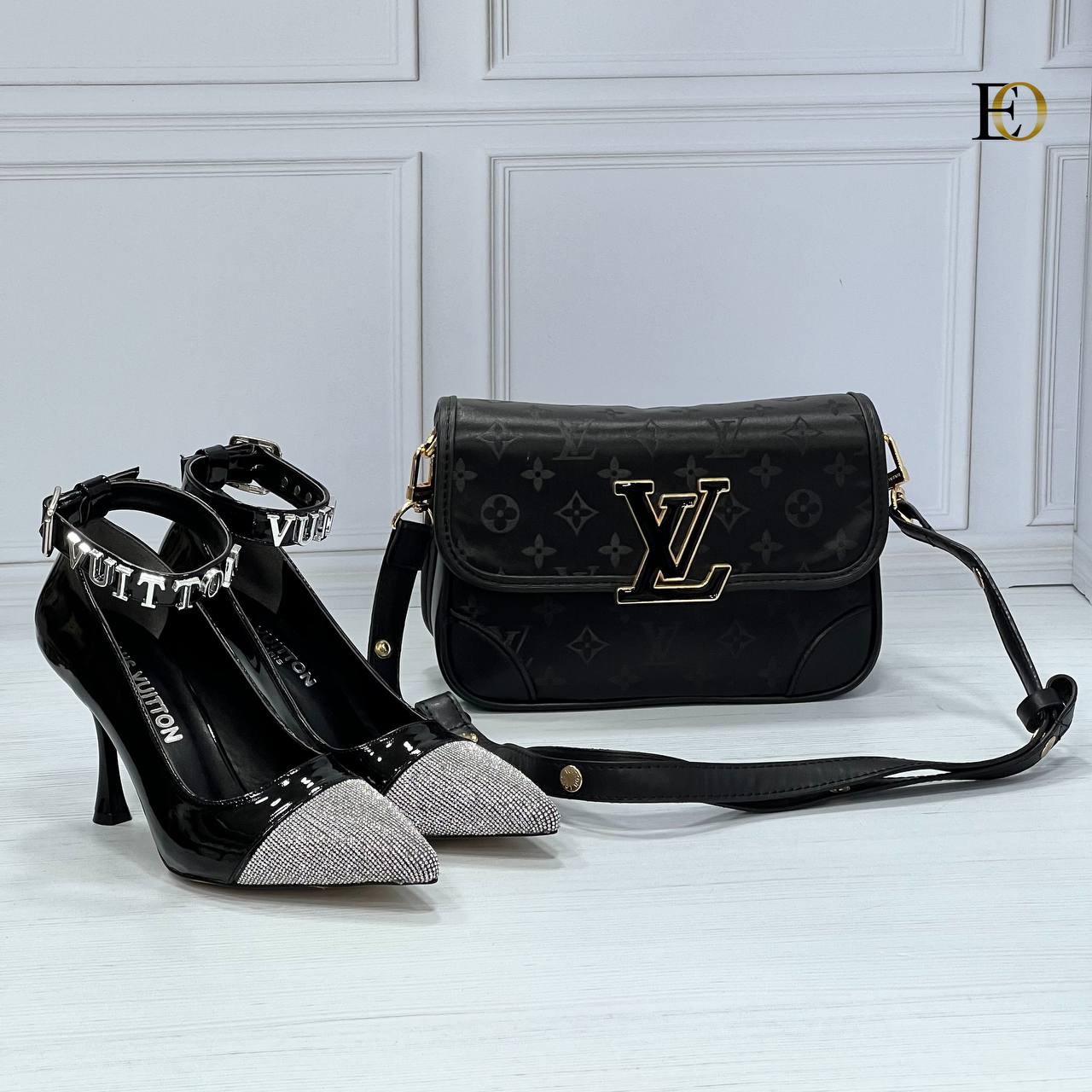 Lv heeled shoes bag set in gray toe