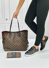 light LV patterned black shoe bag set