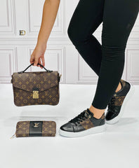 light LV patterned black shoe bag set