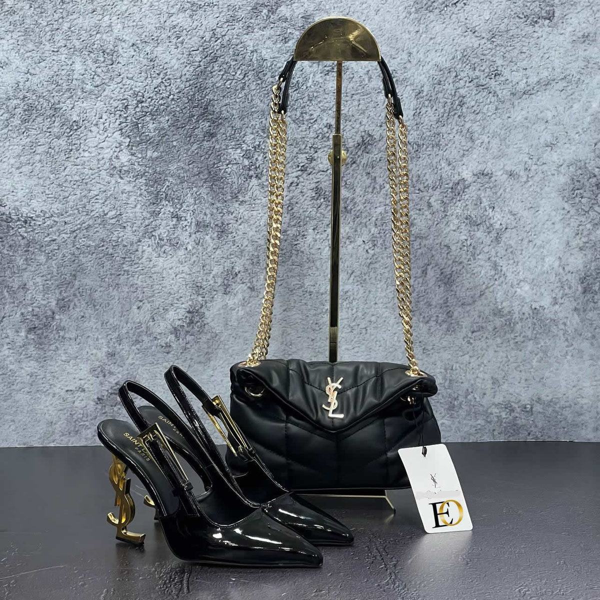 High heels shoes bag set with YSL symbol