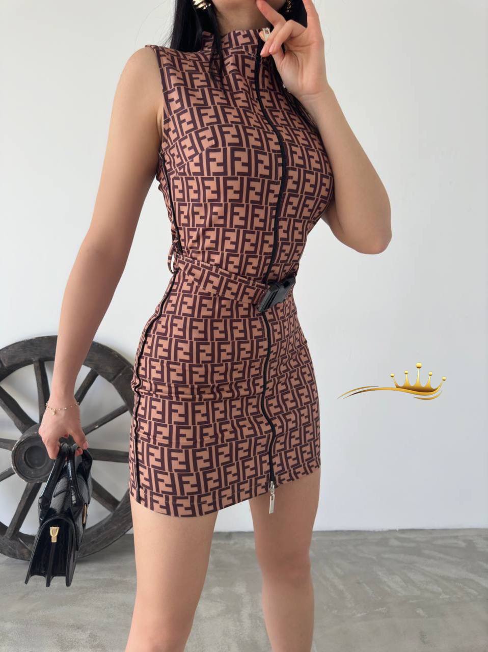 Belted zipper dress