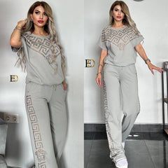 stone detailed tracksuit style suit