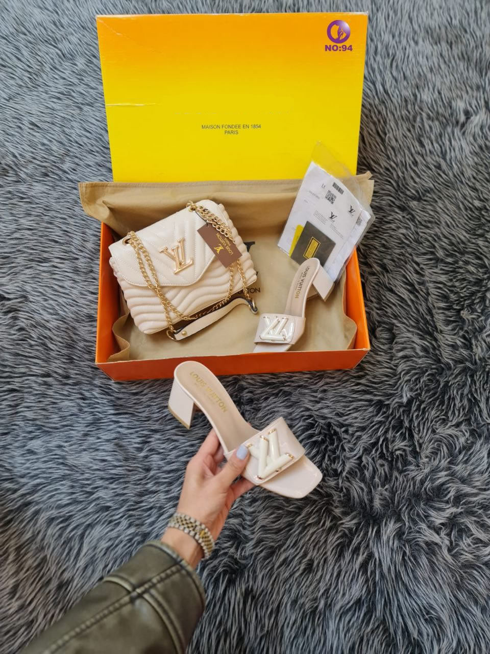 LV normal heels shoes bag set