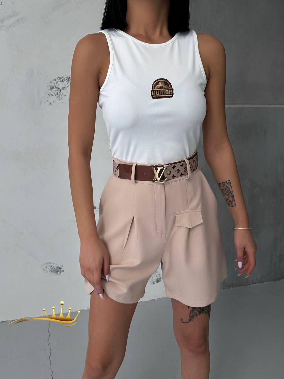 LV belted shorts set