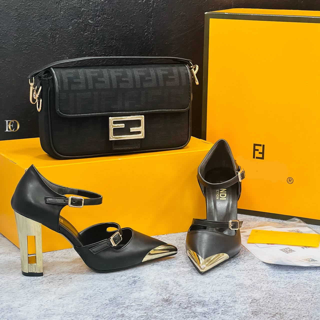 FND heels shoes bag set