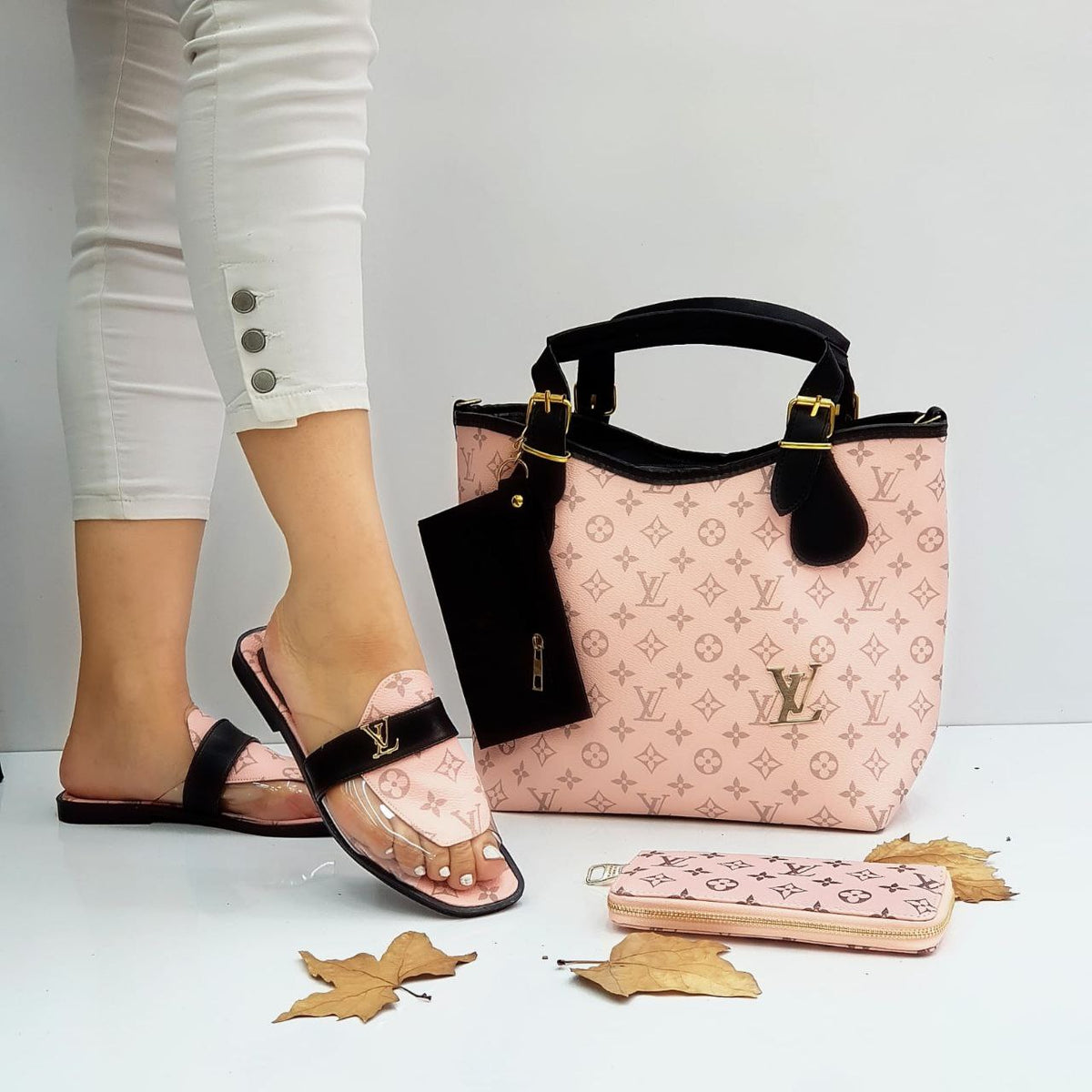 LV pink slipper bag sets