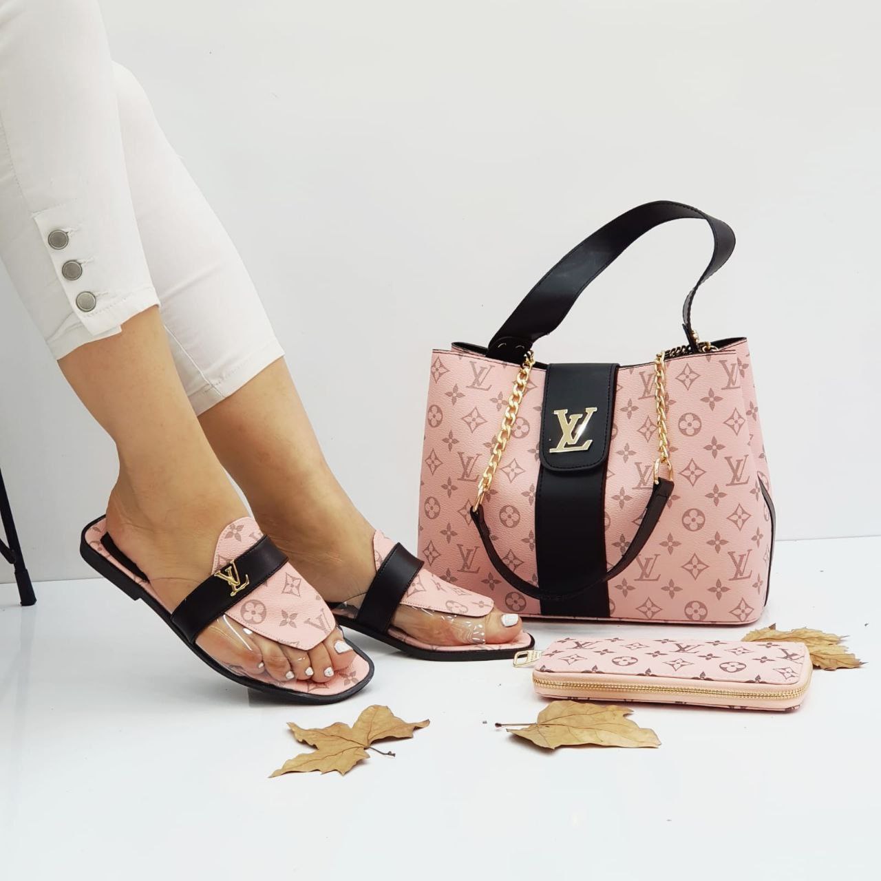 LV pink slipper bag sets