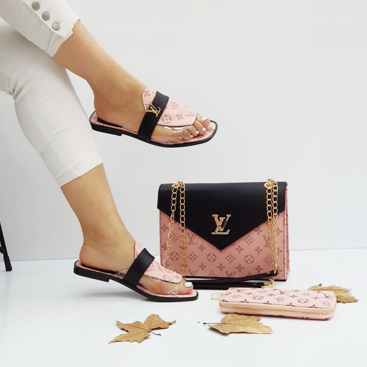 LV pink slipper bag sets