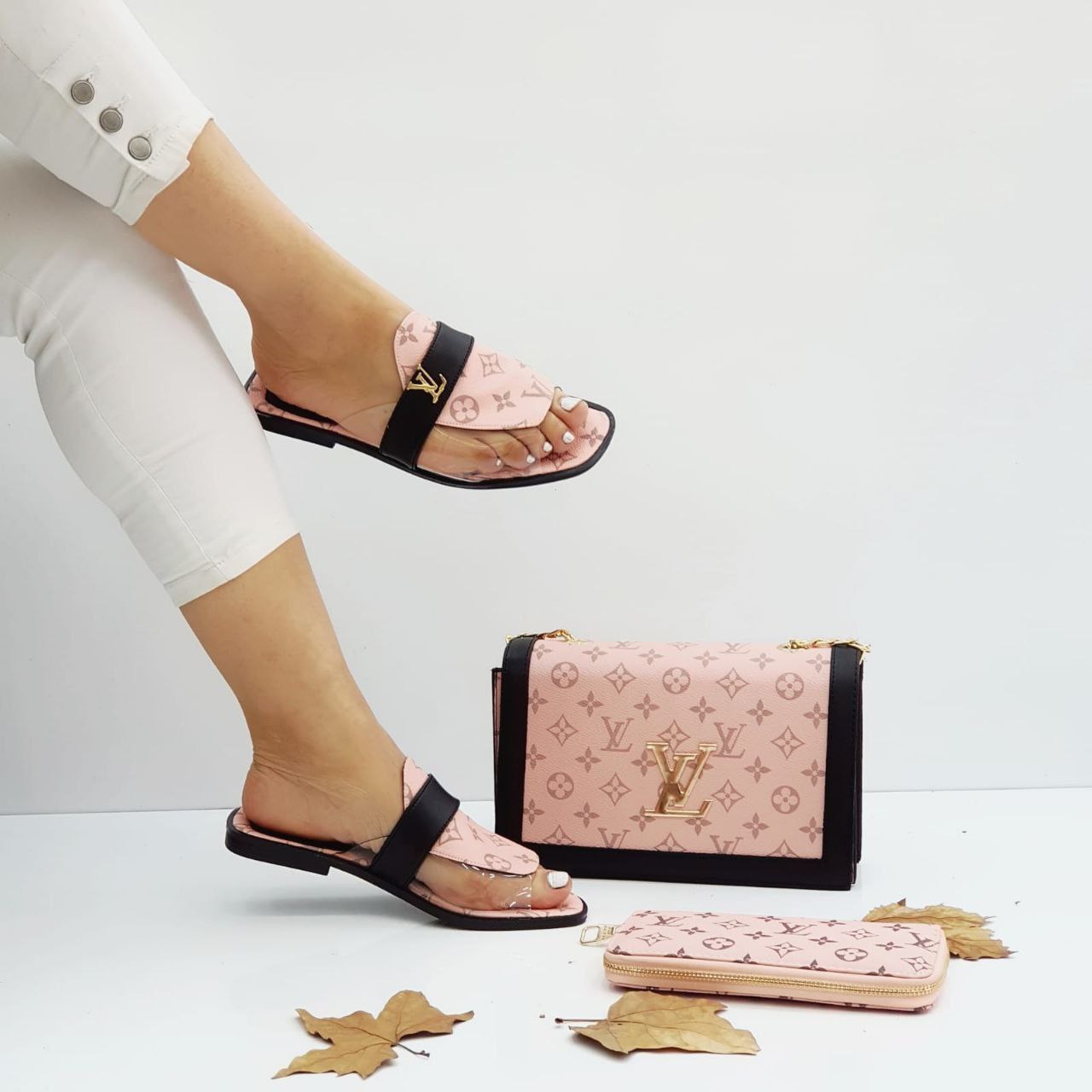 LV pink slipper bag sets