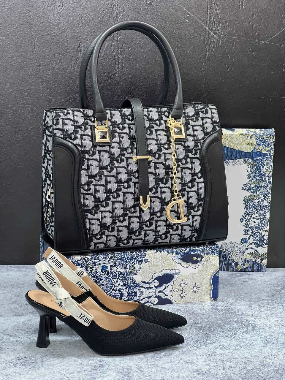 CD flat heels shoes and bag set