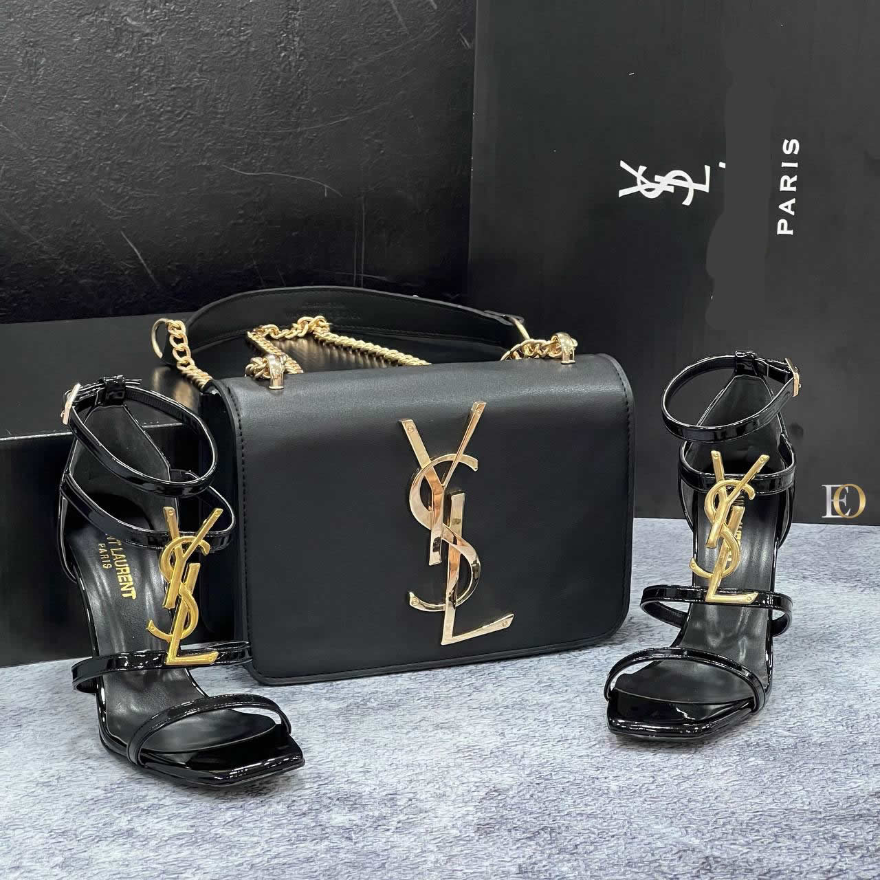 YSL big heel shoes bag set