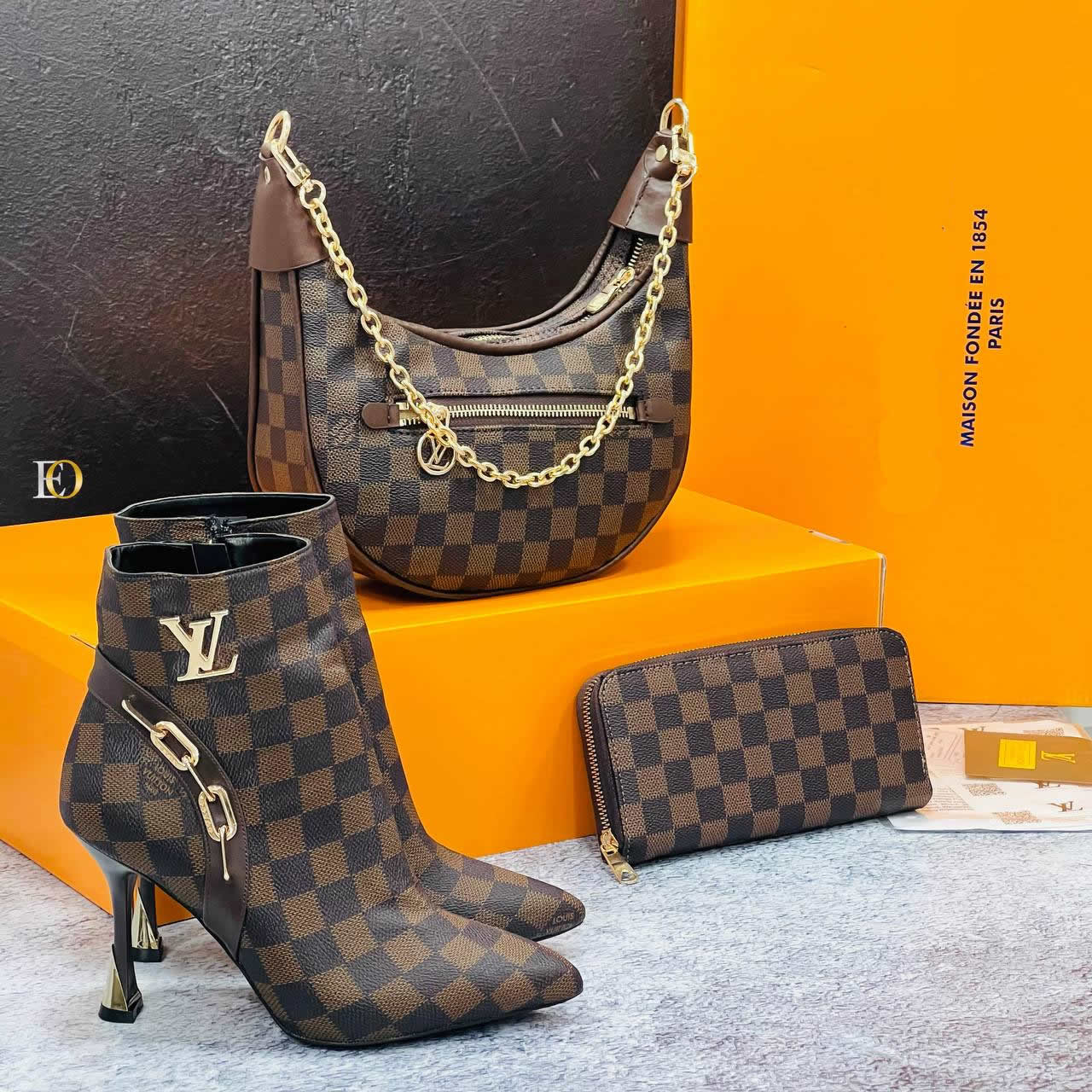 LV pointed heel boots set