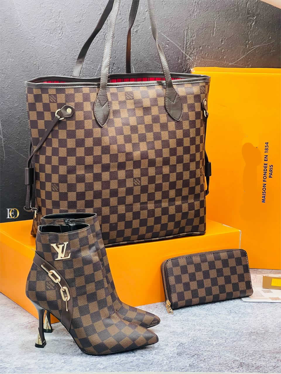 LV pointed heel boots set