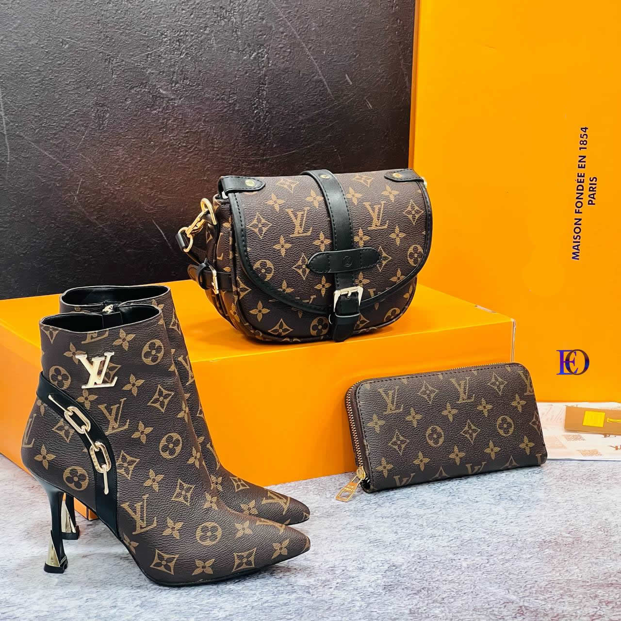 LV pointed heel boots set