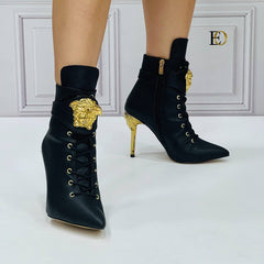 New season lace-up heeled boots