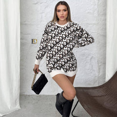 Pattern Crew Neck Knit Sweater